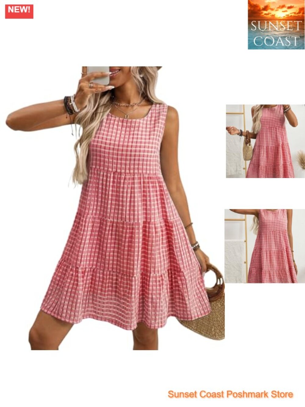 Sleeveless Gingham Babydoll Mini Dress